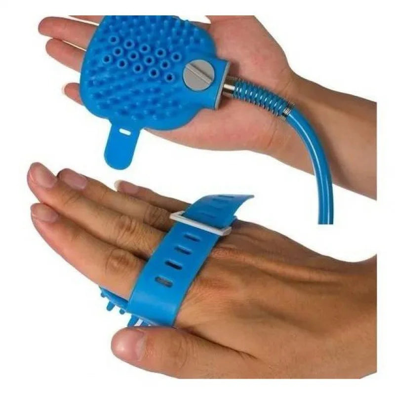 Luva de silicone massageadora e mangueira para banho fácil em pets